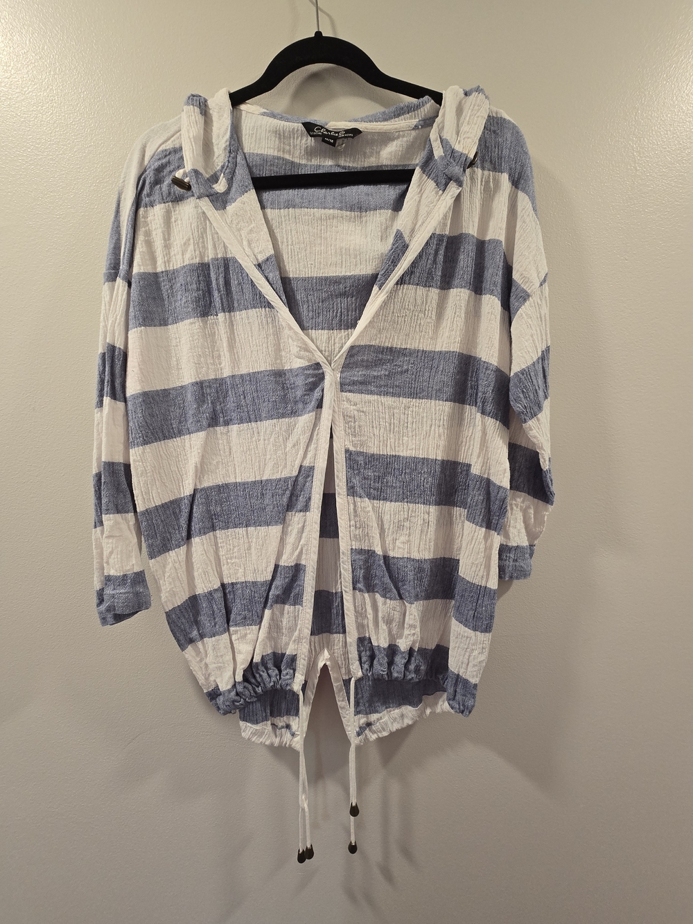 Charlie B Blue & White Striped Hooded Top- Size M